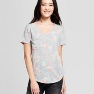 Women's Floral Printed Short Sleeve Drapey Pocket